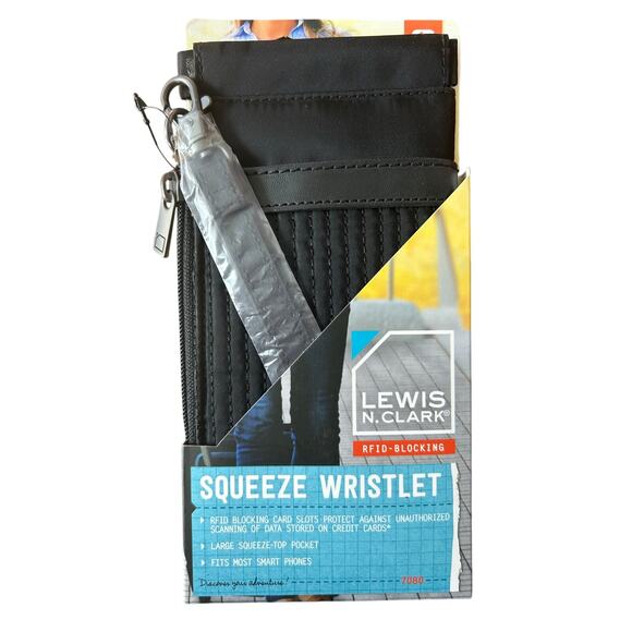 Travel Wallet RFID Data Blocking Squeeze Top Clutch in Black by Lewis N. Clark - Picture 1 of 11